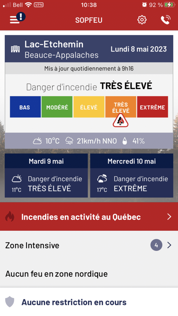 Danger d'incendie très élevé. Municipalité de LacEtchemin